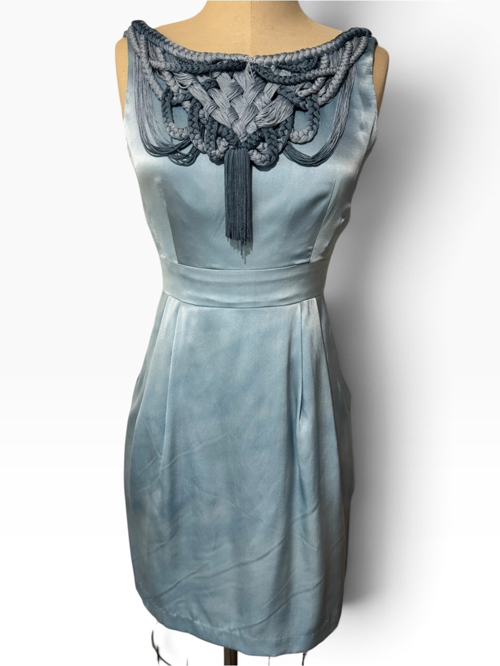 Vintage Nanette Lepore 100% Silk Archive Dress Blue Tassel Size 2